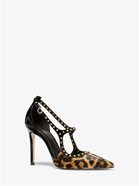 ava stud michael kors|Ava Studded Leopard Calf Hair and Patent Leather Pump.